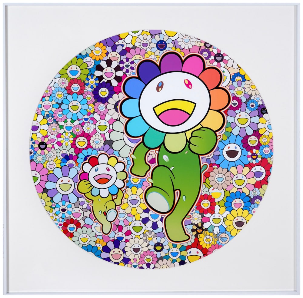 TAKASHI MURAKAMI (B.1962), OFFSET LITHOGRAPH: Image Dimensions: 21 1/4 in (d:54 cm) Signed (lower right) Takashi Murakami (B. 1962), widely regarded as the foremost figure of contemporary Japanese art, has redefined the global perception of Japan