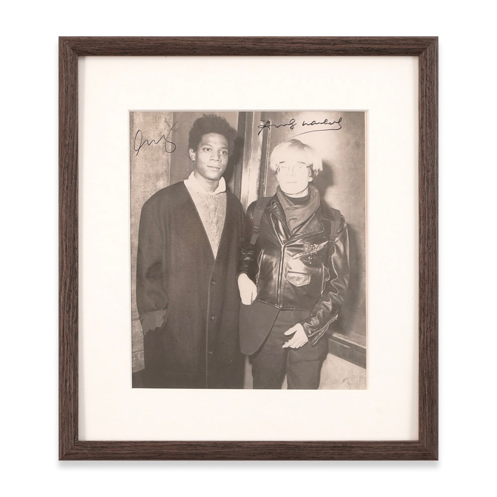 VERY RARE JEAN-MICHEL BASQUIAT AND ANDY WARHOL SIGNED GELATIN SILVER PHOTOGRAPH: Image Dimensions: 9 7/8 x 8 1/2 in (25 x 21.5 cm) Provenance and Authentication: This collectible has undergone a rigorous forensic evaluation. The signatures were carefully analyzed across multiple c