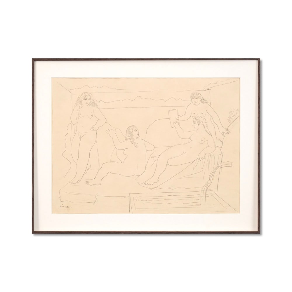 PABLO PICASSO (1881-1973), ATTRIBUTED TO, PENCIL ON PAPER: Signed (lower left) Image Dimensions: 20 7/8 x 15 in (53 x 38 cm) This painting comes with COA. Pablo Picasso, one of the most transformative figures in twentieth century art, continued to explore