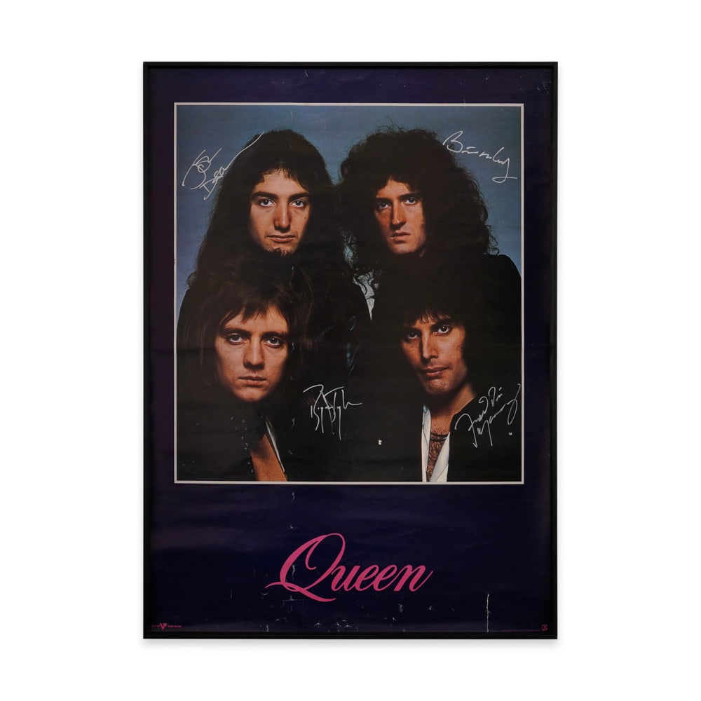 VERY RARE QUEEN FULLY SIGNED PROMOTIONAL POSTER, C.1970S: 33 1/4 x 23 1/2 in (84.5 x 59.8 cm) Provenance and authentication: This collectible has undergone a rigorous forensic evaluation. The signatures were carefully analyzed across multiple criteria,
