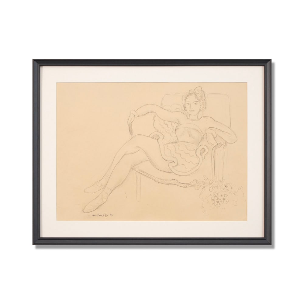 HENRI MATISSE (1869-1954), ATTRIBUTED TO, PENCIL ON PAPER: Signed (lower left) Image Dimensions: 15 3/8 x 21 1/8 in (39 x 53.5 cm) Framed Dimensions: 26 1/2 x 20 5/8 in (67.3 x 52.5 cm) This painting comes with COA. Henri Matisse occupies a central position i