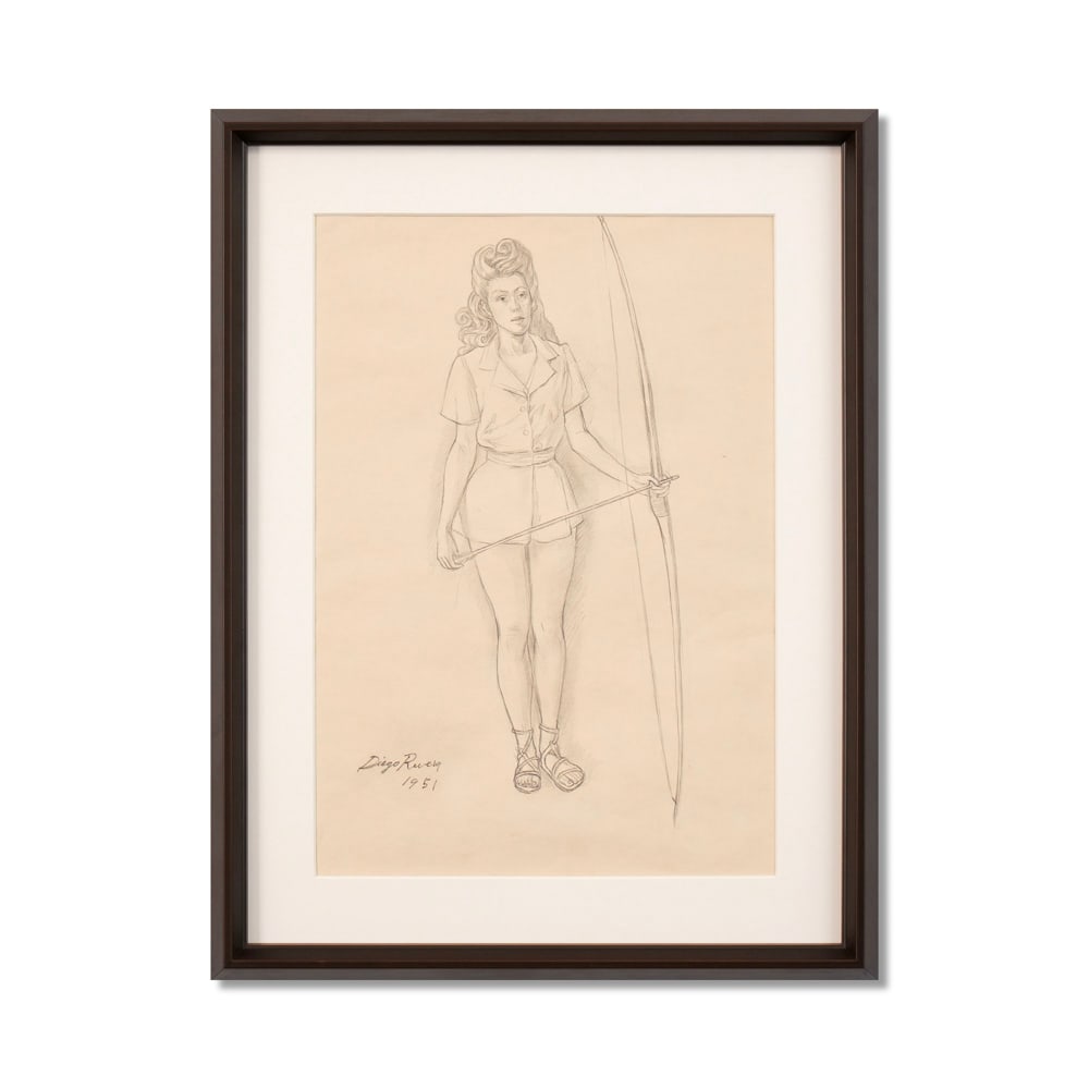 DIEGO RIVERA (1886-1957), ATTRIBUTED TO, PENCIL ON PAPER: Signed (lower left) Image Dimensions: 17 7/8 x 12 3/8 in (45.5 x 31.5 cm) Framed Dimensions: 23 1/4 x 17 3/4 in (59 x 45 cm) This painting comes with COA. Diego Rivera stands as one of the most influe