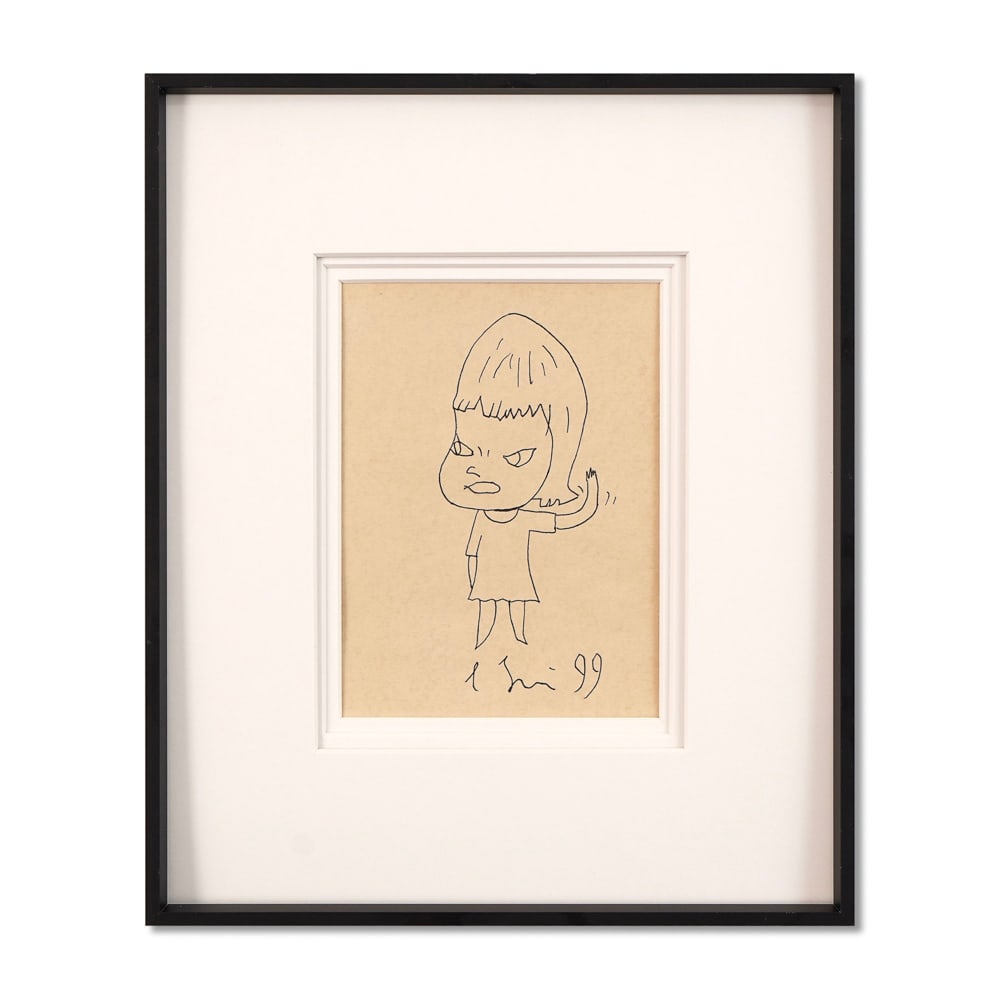 YOSHITOMO NARA (B.1959), ATTRIBUTED TO, DRAWING ON PAPER: Signed (lower center) Image Dimensions: 5 1/2 x 7 1/2 in (14 x 19 cm) Framed Dimensions: 12 1/8 x 14 5/8 in (30.8 x 37.2 cm) This painting comes with COA. Yoshitomo Nara stands among the most influent