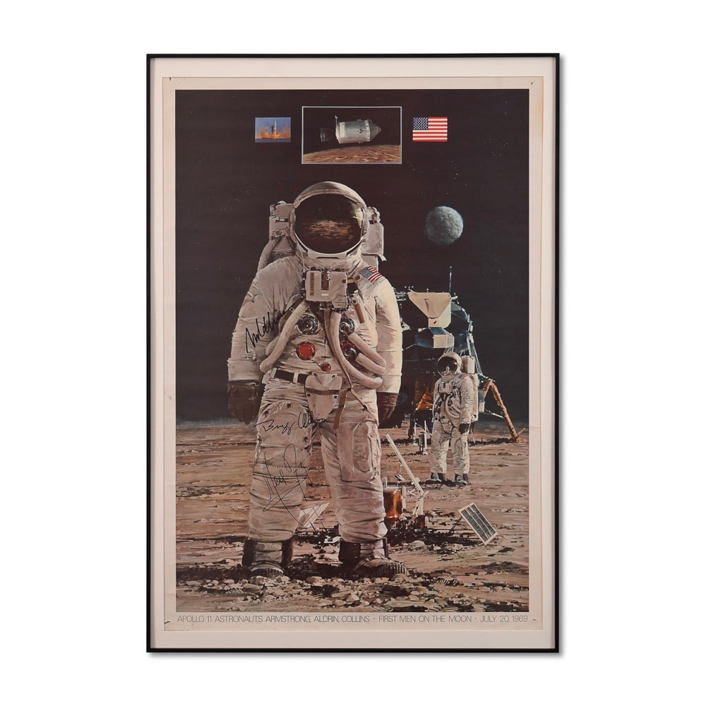 NEIL ARMSTRONG, BUZZ ALDRIN, MICHAEL COLLINS SIGNED "APOLLO 11 FIRST MEN ON THE MOON" POSTER, 1969 (1 of 3)