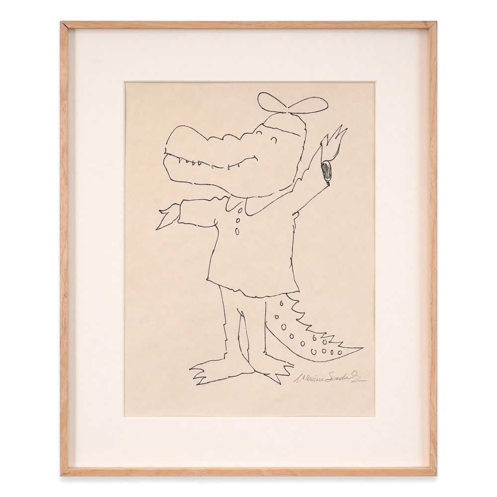 MAURICE SENDAK SIGNED SKETCH: Image Dimensions: 11 3/4 x 8 5/8 in (30 x 22 cm) Framed Dimensions: 13 1/4 x 16 1/8 in (33.5 x 41 cm) Provenance and Authentication: This collectible has undergone a rigorous forensic evaluation. The