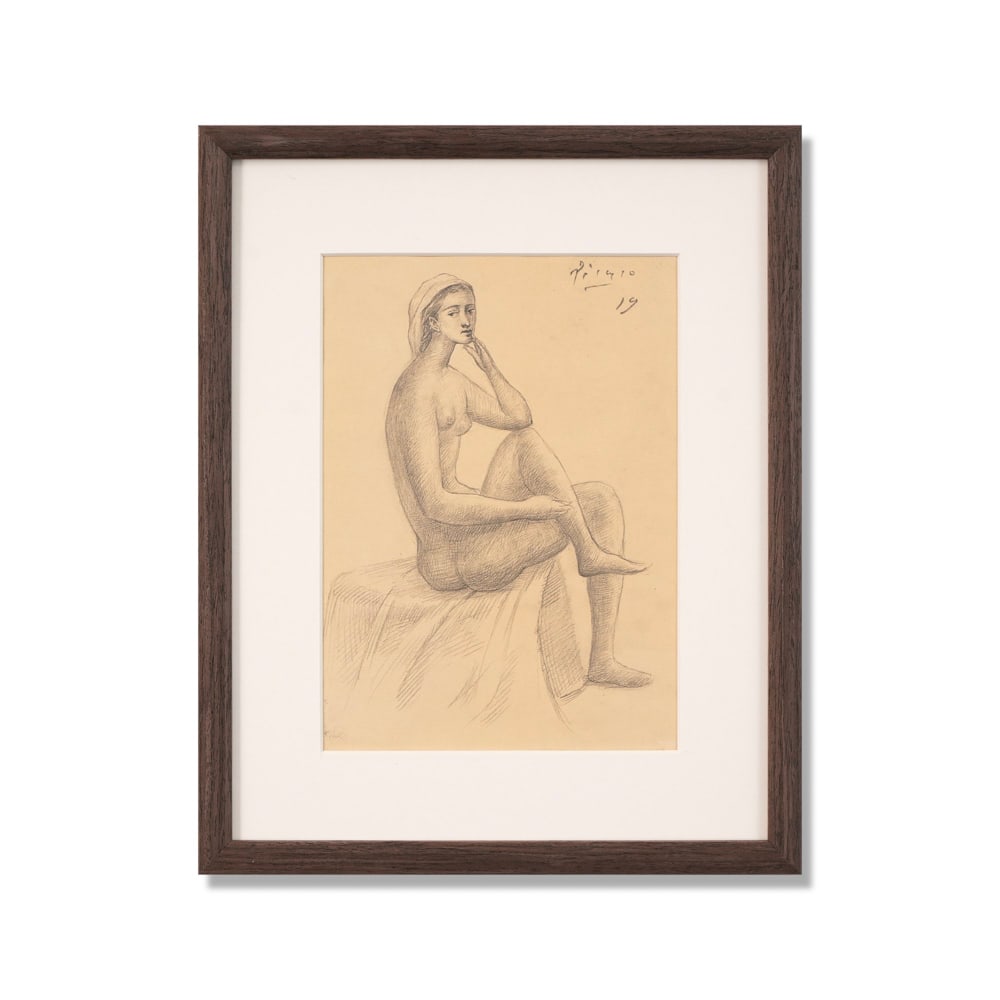 PABLO PICASSO (1881-1973), ATTRIBUTED TO, PENCIL ON PAPER: Signed (lower right) Image Dimensions: 10 3/8 x 7 1/2 in (26.5 x 19 cm) Framed Dimensions: 15 3/8 x 12 1/4 in (39 x 31.2 cm) This painting comes with COA. This refined pencil drawing by Pablo Picasso