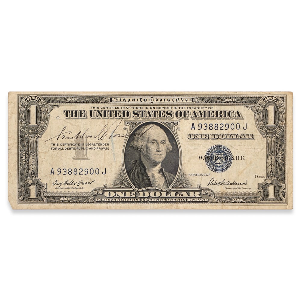 FRANKLIN D. ROOSEVELT SIGNED ONE DOLLAR SILVER CERTIFICATE (SERIES 1935) (1 of 2)