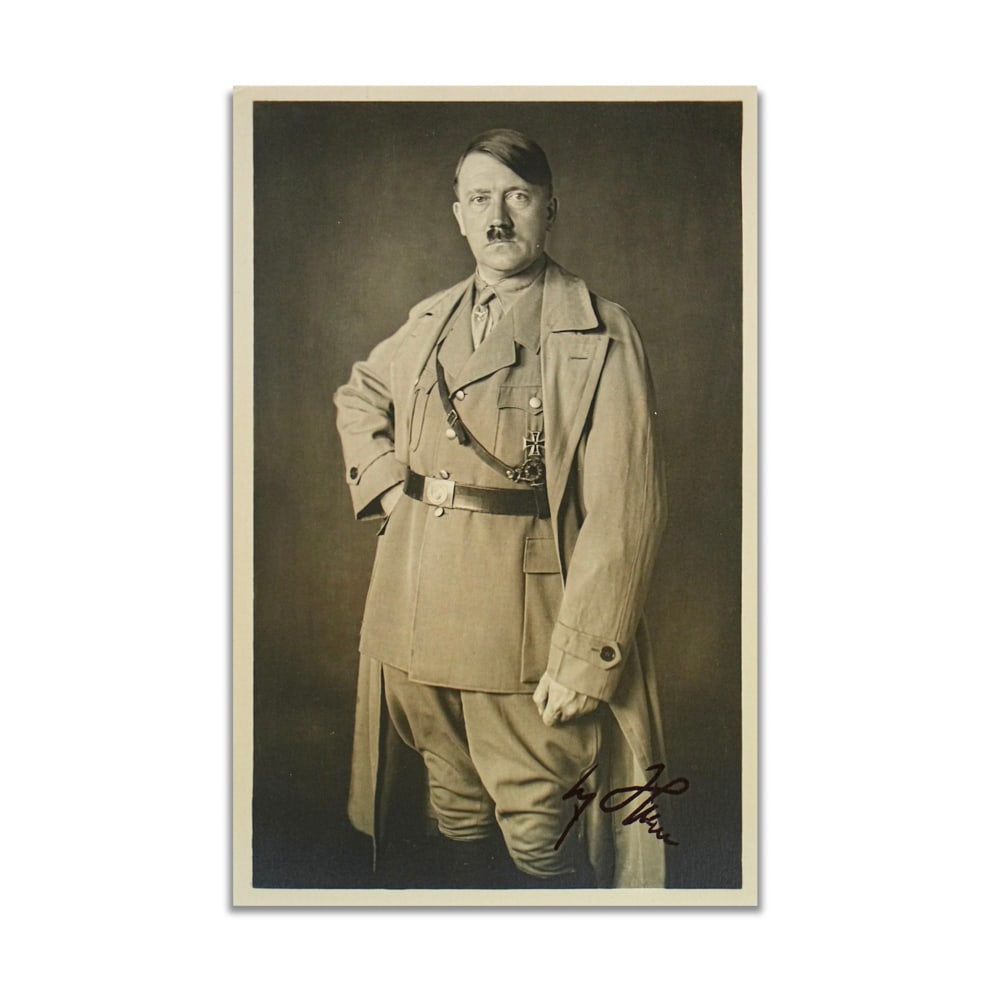 ADOLF HITLER SIGNED POSTCARD: 5 3/8 x 3 1/2 in (13.7 x 8.8 cm) This signed postcard represents a rare and historically significant artifact associated with one of the most consequential and controversial figures of the twentieth c