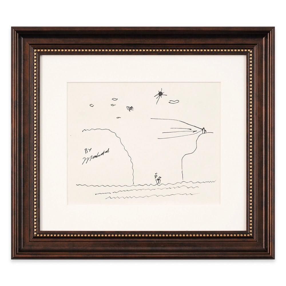 MUHAMMAD ALI SIGNED SKETCH: Image Dimensions: 10 3/4 x 8 1/2 in (27.2 x 21.5 cm) Framed Dimensions: 18 1/2 x 16 3/8 in (47 x 41.5 cm) Provenance and Authentication: This collectible has undergone a rigorous forensic evaluation.