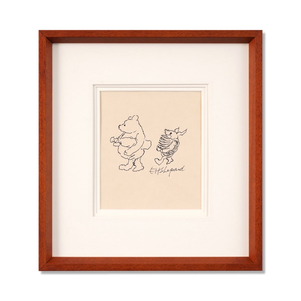 E.H. SHEPARD SIGNED DRAWING: Image Dimensions: 7 1/4 x 6 1/8 in (18.5 x 15.7 cm) Framed Dimensions: 15 x 13 3/4 in (38 x 35 cm) Provenance and Authentication: This collectible has undergone a rigorous forensic evaluation. The sig