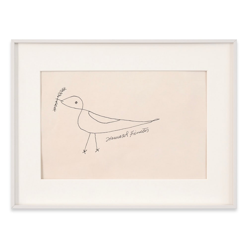 HOWARD FINSTER SIGNED DRAWING: Image Dimensions: 11 3/4 x 7 5/8 in (30 x 19.5 cm) Framed Dimensions: 16 1/4 x 12 1/4 in (41.3 x 31 cm) Provenance and Authentication: This collectible has undergone a rigorous forensic evaluation. Th