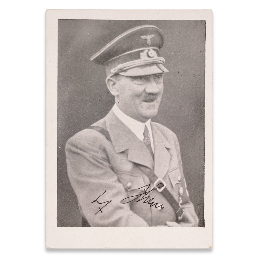 ADOLF HITLER SIGNED POSTCARD: 5 3/8 x 3 3/4 in (13.8 x 9.5 cm) Few figures of the twentieth century occupy a place in world history as controversial and historically consequential as Adolf Hitler, the leader of Nazi Germany during