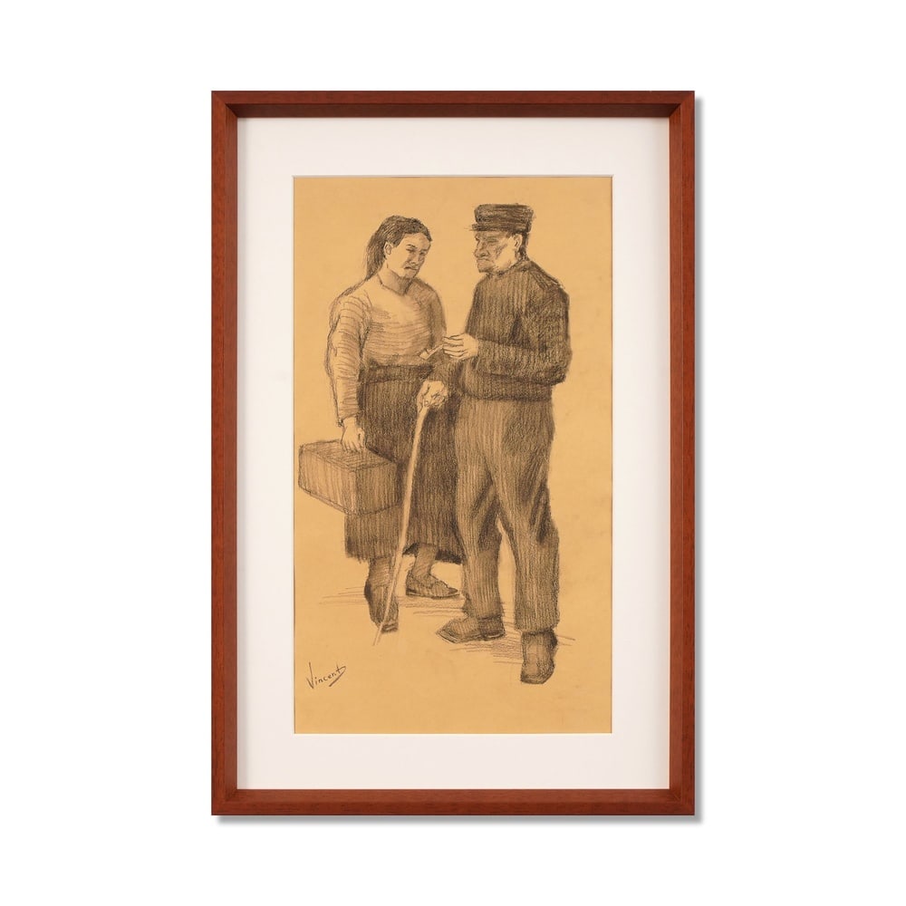 VINCENT VAN GOGH (1853-1890), ATTRIBUTED TO, PENCIL ON PAPER: Signed (lower left) Image Dimensions: 18 3/4 x 10 7/8 in (47.5 x 27.5 cm) Framed Dimensions: 23 5/8 x 15 5/8 in (60 x 39.6 cm) This painting comes with COA. Vincent van Gogh holds a singular place in