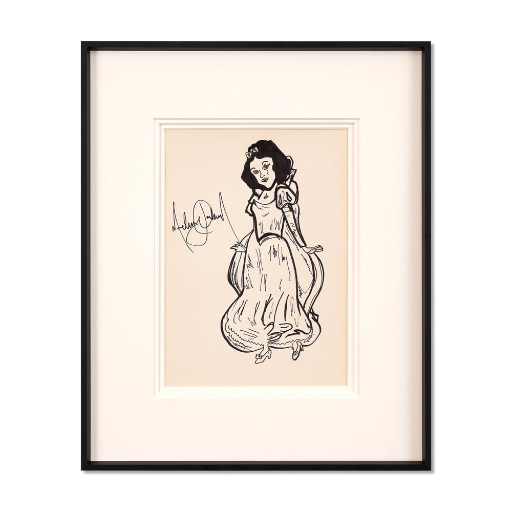 MICHAEL JACKSON SIGNED "SNOW WHITE" SKETCH: Image dimensions: 7 3/8 x 10 3/8 in (18.7 x 26.2 cm) Provenance and authentication: This collectible has undergone a rigorous forensic evaluation. The signatures were carefully analyzed across