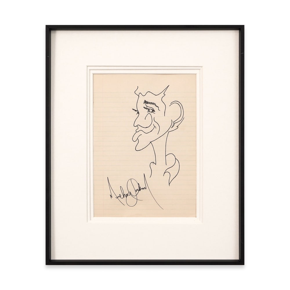 MICHAEL JACKSON SIGNED SKETCH: Image Dimensions: 10 x 7 1/4 in (25.5 x 18.3 cm) Provenance and Authentication: This collectible has undergone a rigorous forensic evaluation. The signatures were carefully analyzed across multiple