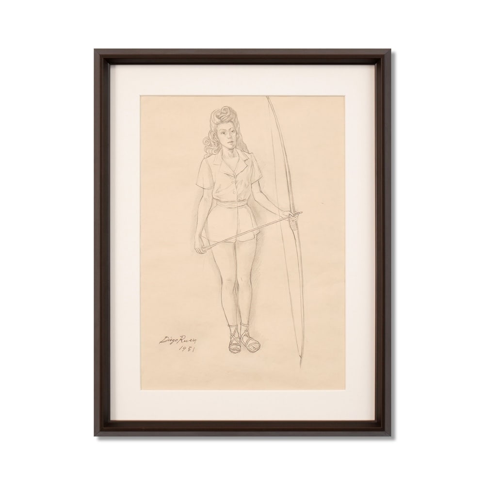 DIEGO RIVERA (1886-1957), ATTRIBUTED TO, PENCIL ON PAPER: Signed (lower left) Image Dimensions: 17 7/8 x 12 3/8 in (45.5 x 31.5 cm) Framed Dimensions: 23 1/4 x 17 3/4 in (59 x 45 cm) This painting comes with COA. Diego Rivera stands as one of the most influe