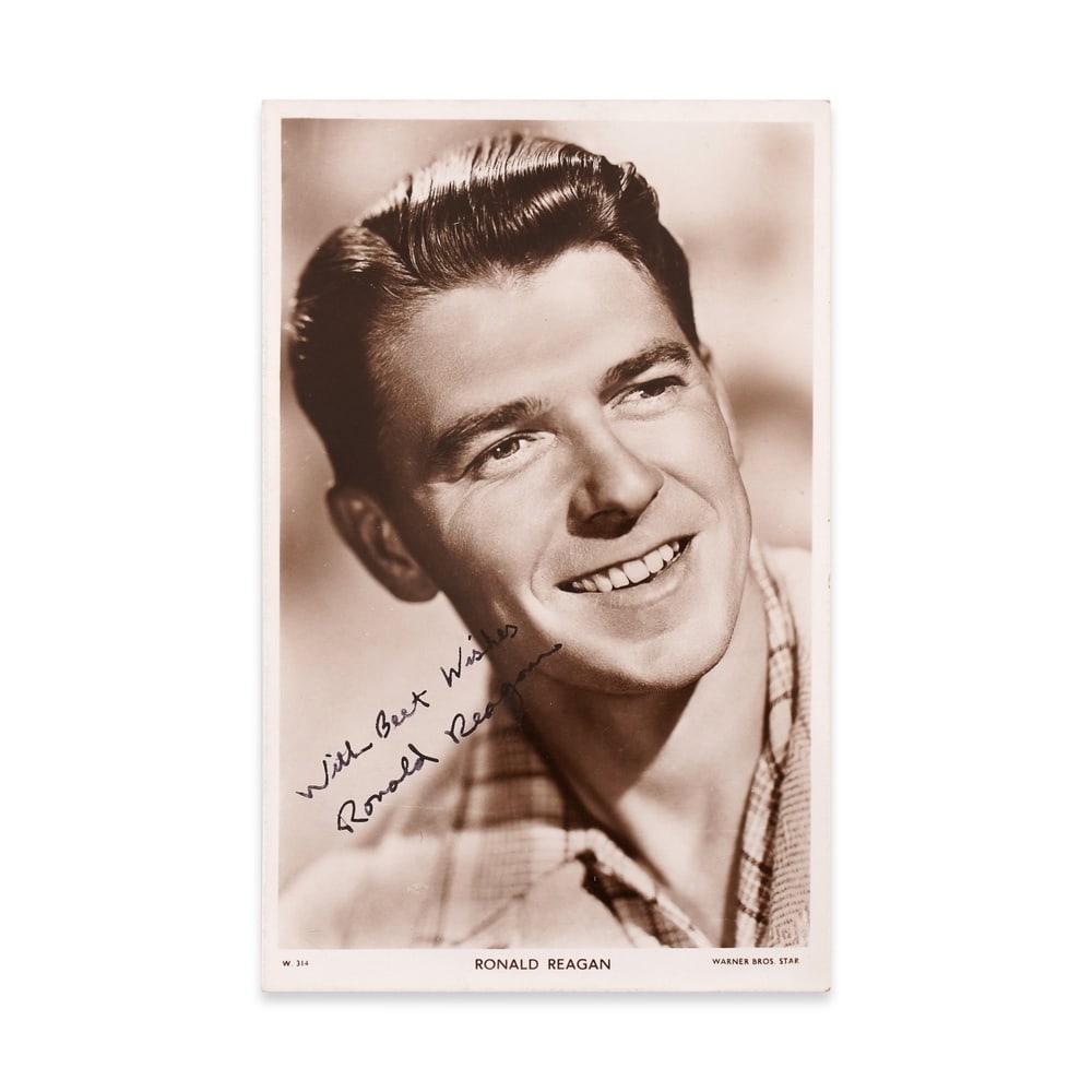 RONALD REAGAN SIGNED POSTCARD: 5 1/2 x 3 3/8 in (14 x 8.7 cm) Provenance and Authentication: This collectible has undergone a rigorous forensic evaluation. The signatures were carefully analyzed across multiple criteria, including