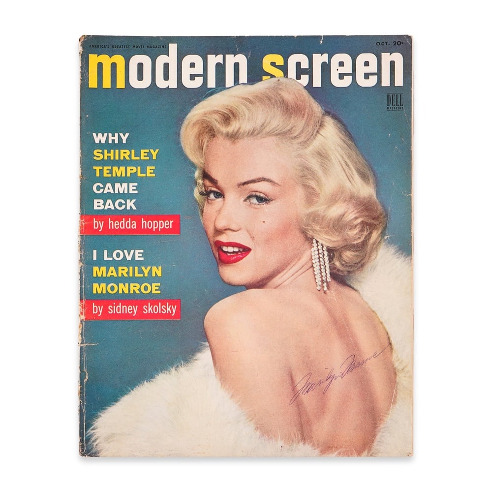 MARILYN MONROE SIGNED "MODERN SCREEN" MAGAZINE - OCTOBER 1954: 10 7/8 x 8 1/2 in (27.5 x 21.5 cm) Provenance and Authentication: This collectible has undergone a rigorous forensic evaluation. The signatures were carefully analyzed across multiple criteria, includ