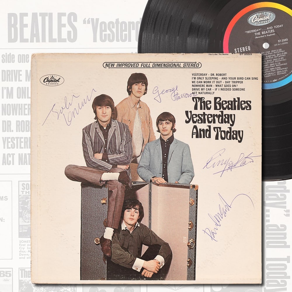 THE BEATLES FULLY SIGNED YESTERDAY AND TODAY LP: 12 1/4 x 12 1/4 Provenance and Authentication: This collectible has undergone a rigorous forensic evaluation. The signatures were carefully analyzed across multiple criteria, including ink deposition,
