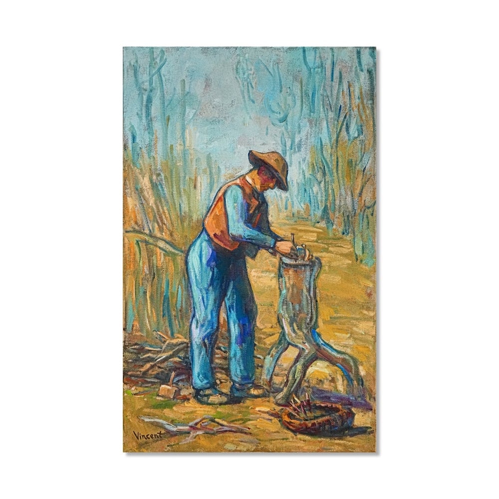 VINCENT VAN GOGH (1853-1890), ATTRIBUTED TO, OIL ON CANVAS: Signed (lower left) Image Dimensions: 31 1/2 x 19 3/4 in (80 x 50 cm) This painting comes with COA. Vincent van Gogh's depictions of rural labor form a crucial part of his artistic vision, reflecting