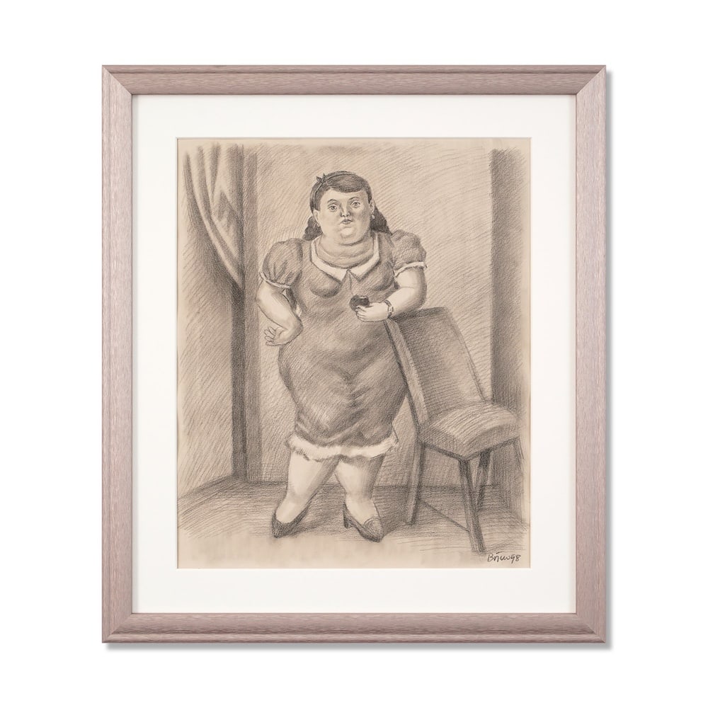 FERNANDO BOTERO (1932-2023), ATTRIBUTED TO, CHARCOAL ON PAPER: Signed (lower right) Image Dimensions: 17 1/8 x 14 in (43.5 x 35.5 cm) Framed Dimensions: 22 5/8 x 19 1/2 in (57.5 x 49.5 cm) This painting comes with COA. Fernando Botero's drawings translate his sig