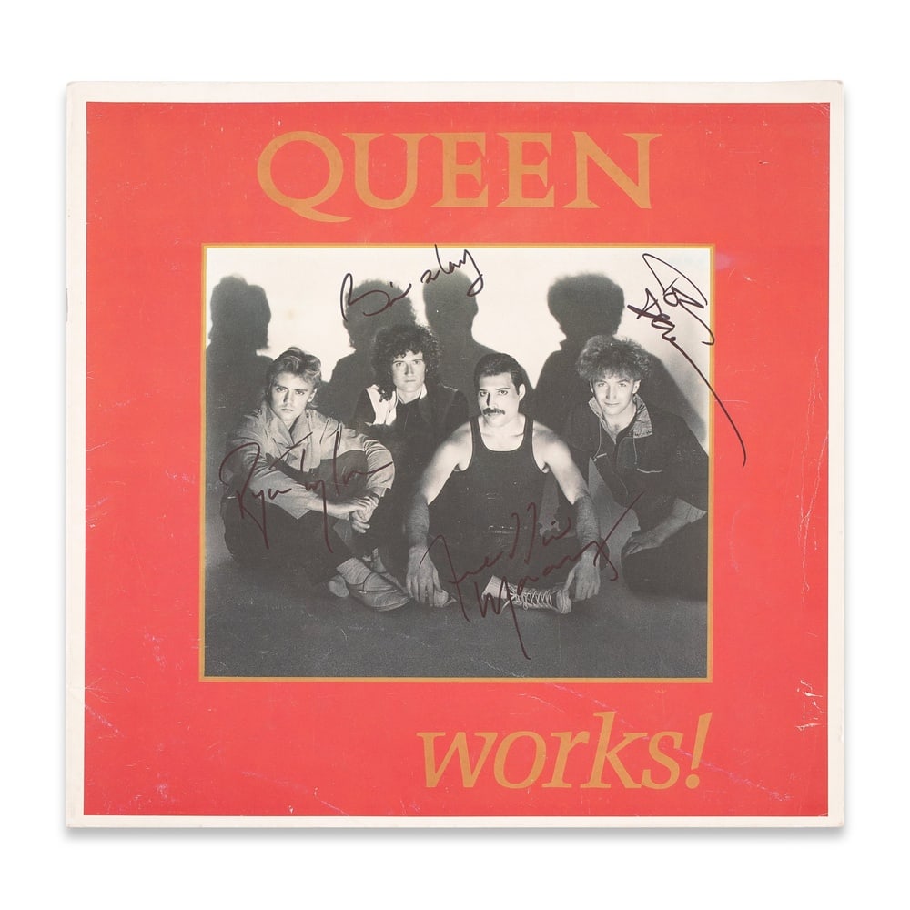 QUEEN FULLY SIGNED THE WORKS TOUR PROGRAMME BOOKLET: 11 x 10 7/8 in (28 x 27.7 cm) Provenance and Authentication: This collectible has undergone a rigorous forensic evaluation. The signatures were carefully analyzed across multiple criteria, including i