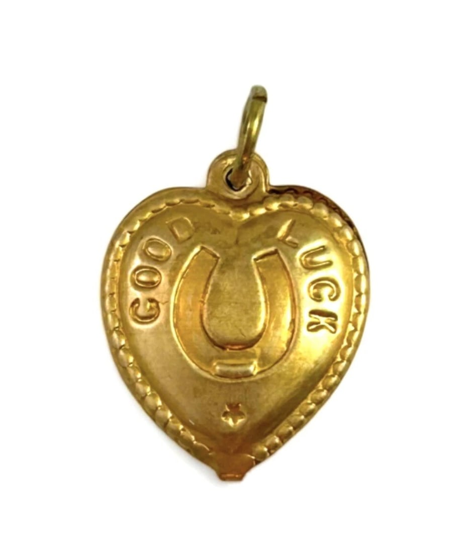 GOLD GOOD LUCK HORSESHOE HEART CHARM (1 of 3)