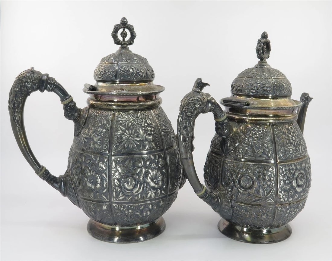 REPOUSSE SILVER TEA AND COFFEE POTS (1 of 3)