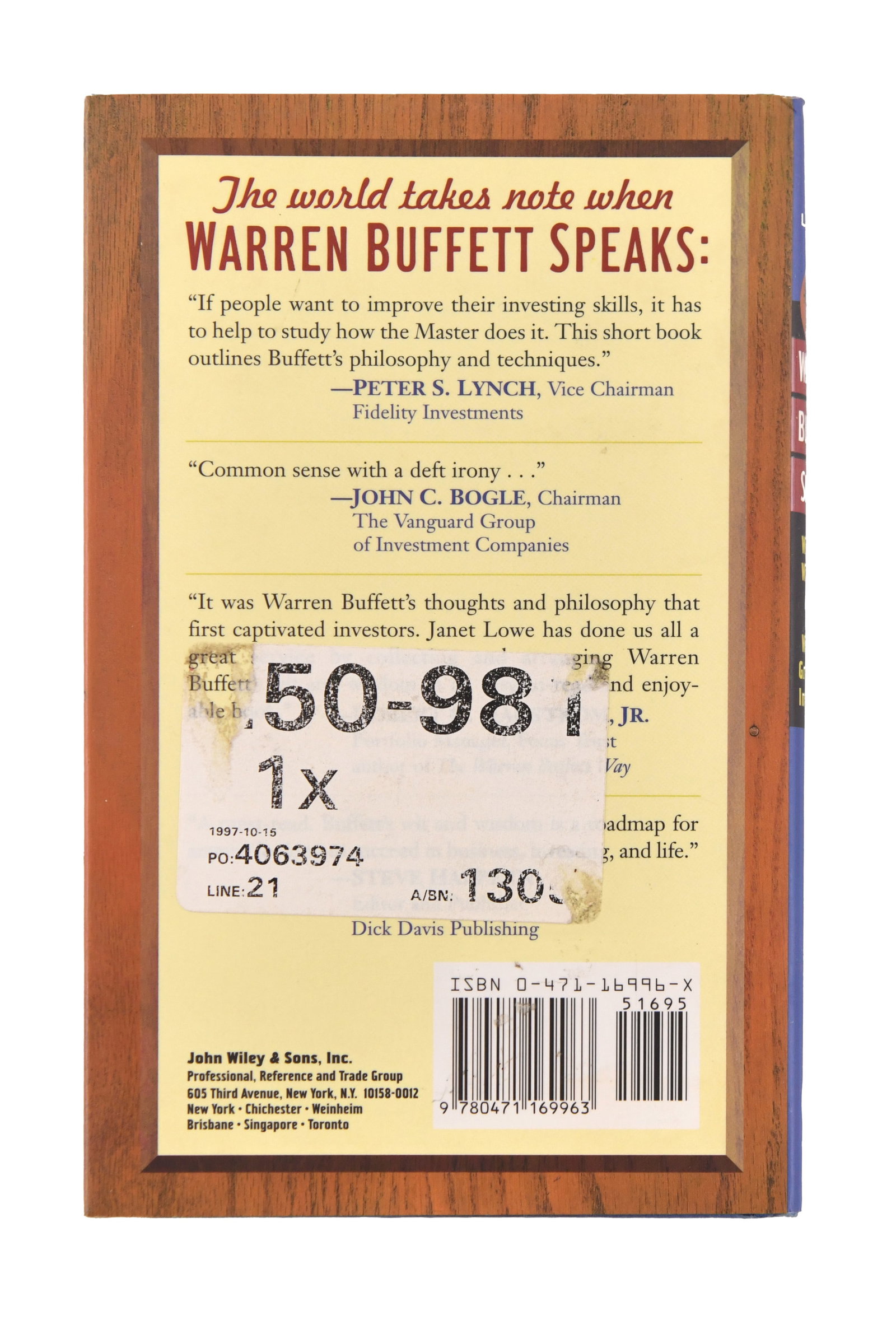 WARREN BUFFETT - SIGNED WARREN BUFFETT SPEAKS - 2