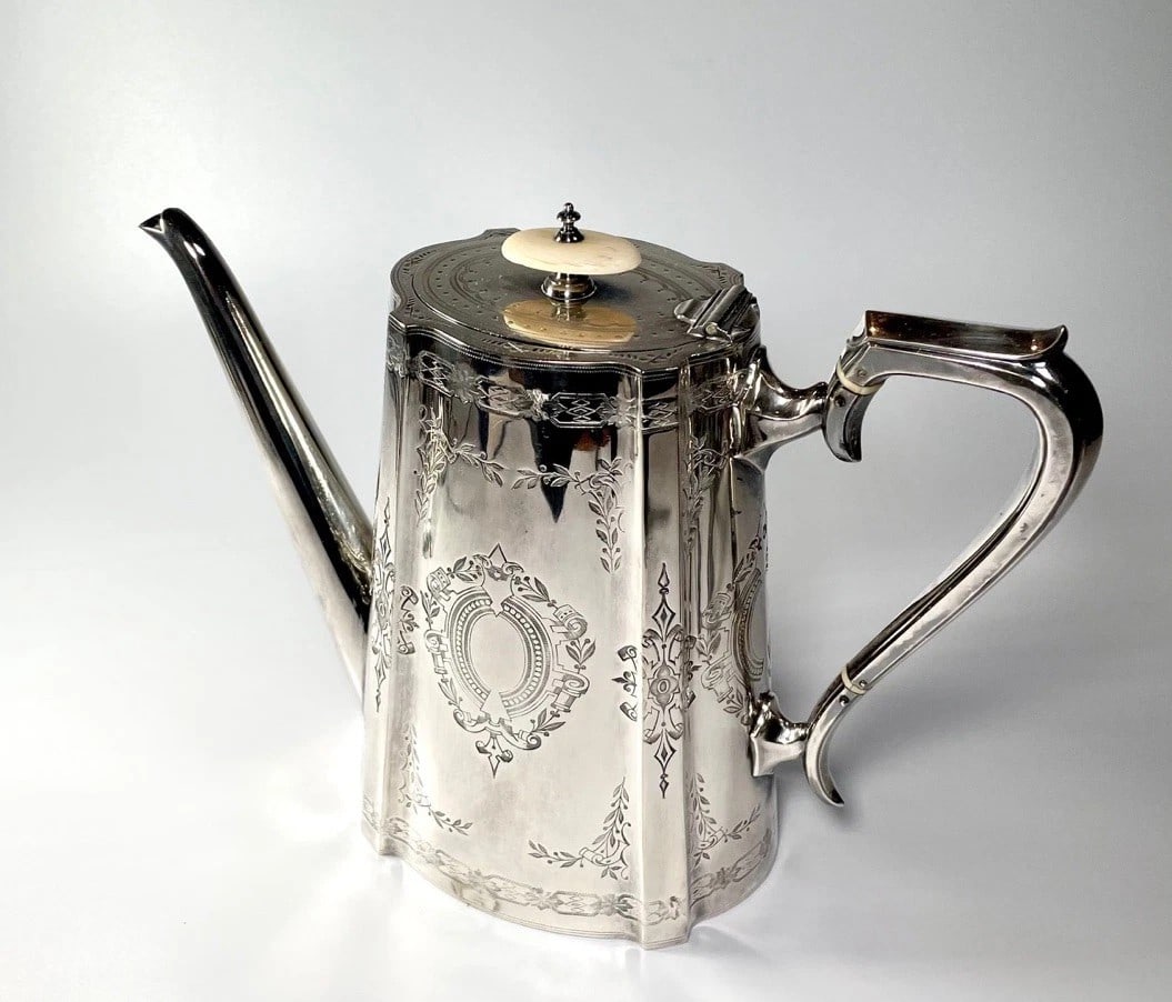 MONOGRAMMED SILVER COFFEE POT (1 of 2)