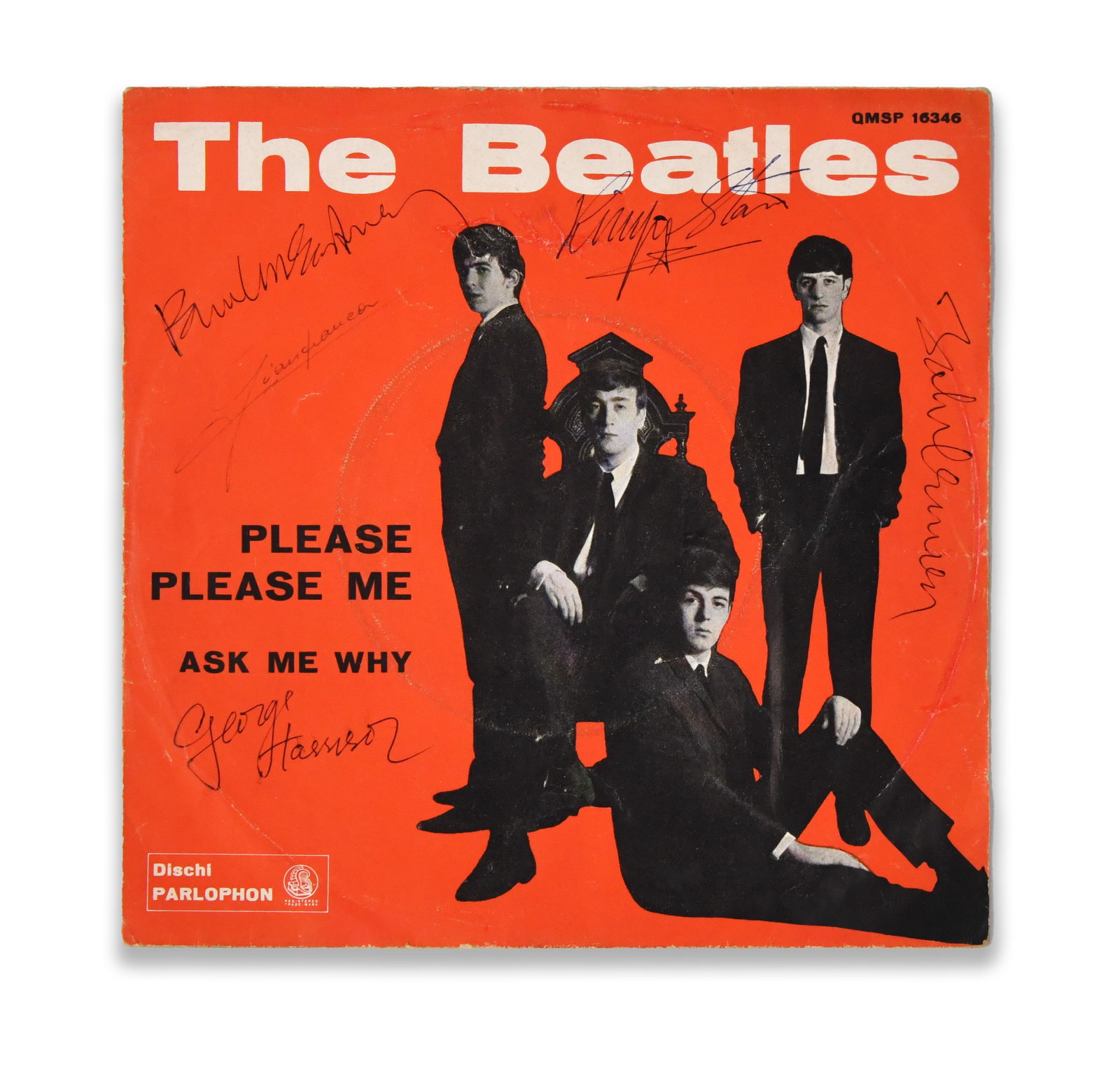 THE BEATLES - FULLY SIGNED "PLEASE PLEASE ME" PARLOPHON 45 RPM SINGLE (C. EARLY 1960S) (1 of 4)