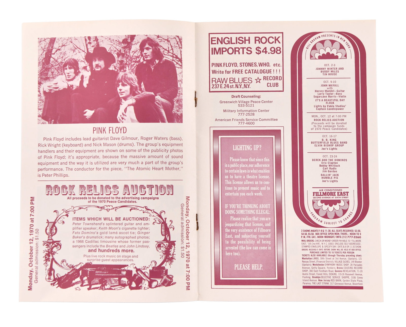 PINK FLOYD - FULLY SIGNED FILLMORE EAST 1970 PROGRAM - 3