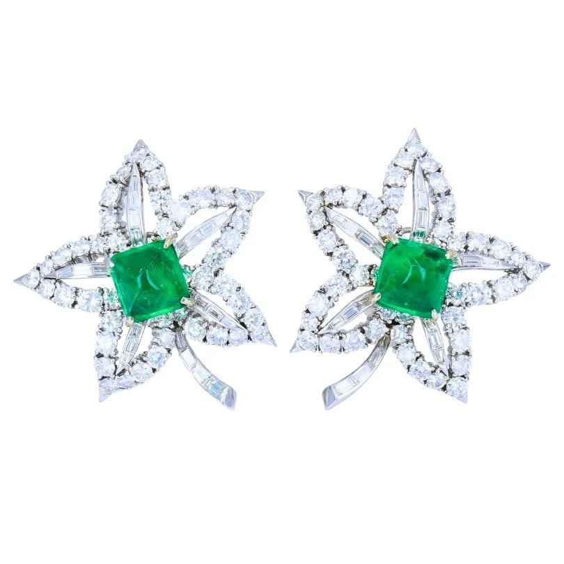 EMERALD AND DIAMOND FLOWER EARRINGS (1 of 3)