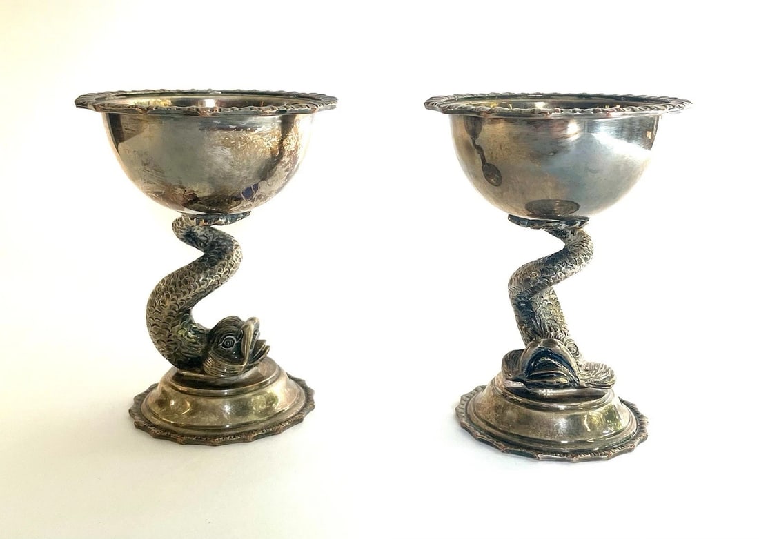 PAIR OF SILVER SERPENT-STEM GOBLETS (1 of 3)