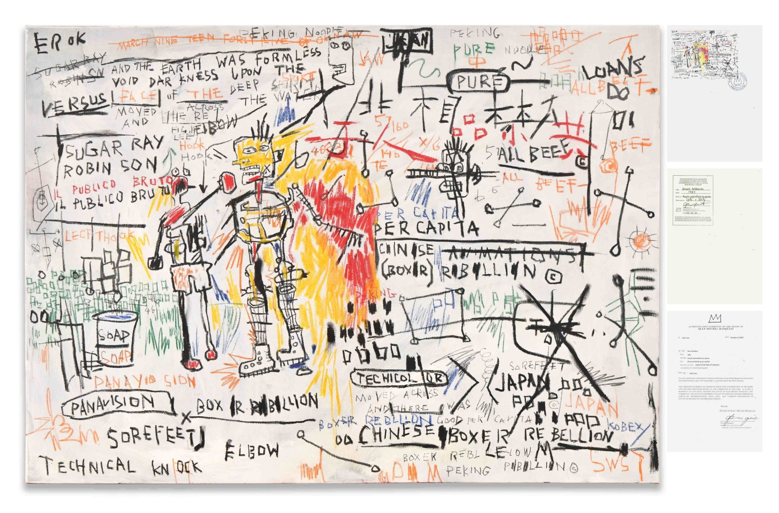 JEAN-MICHEL BASQUIAT (1960-1988),ACRYLIC AND OILSTICK ON CANVAS: JEAN-MICHEL BASQUIAT (1960-1988),ACRYLIC AND OILSTICK ON CANVAS Dimensions: Image size: 73 × 101 cm (28 3/4 × 39 3/4 in). All measured values are approximate. Provenance and Authenticity: The revers