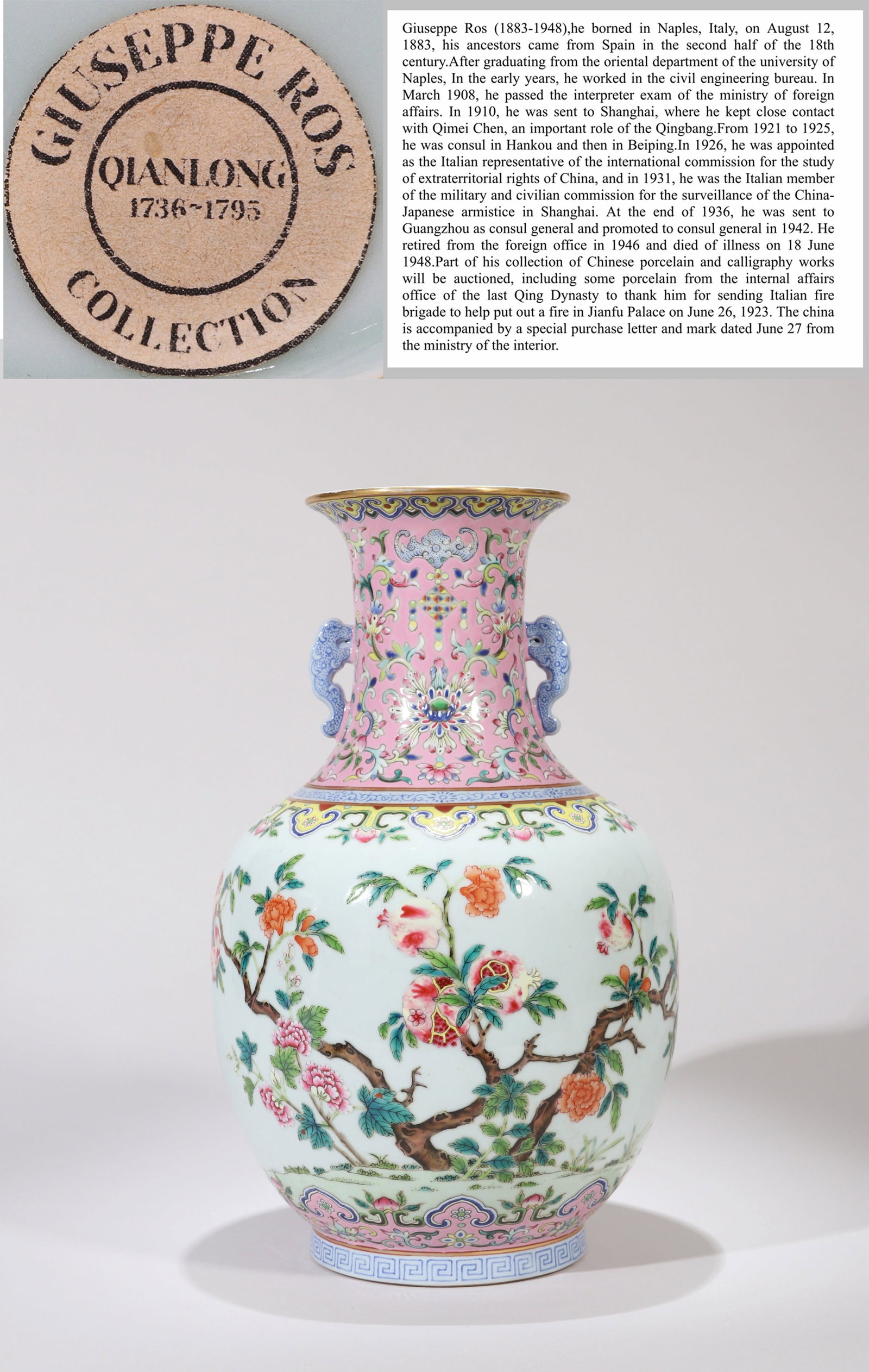 A FAMILLE ROSE 'FLOWERS' DOUBLE-HANDLE VASE (1 of 9)