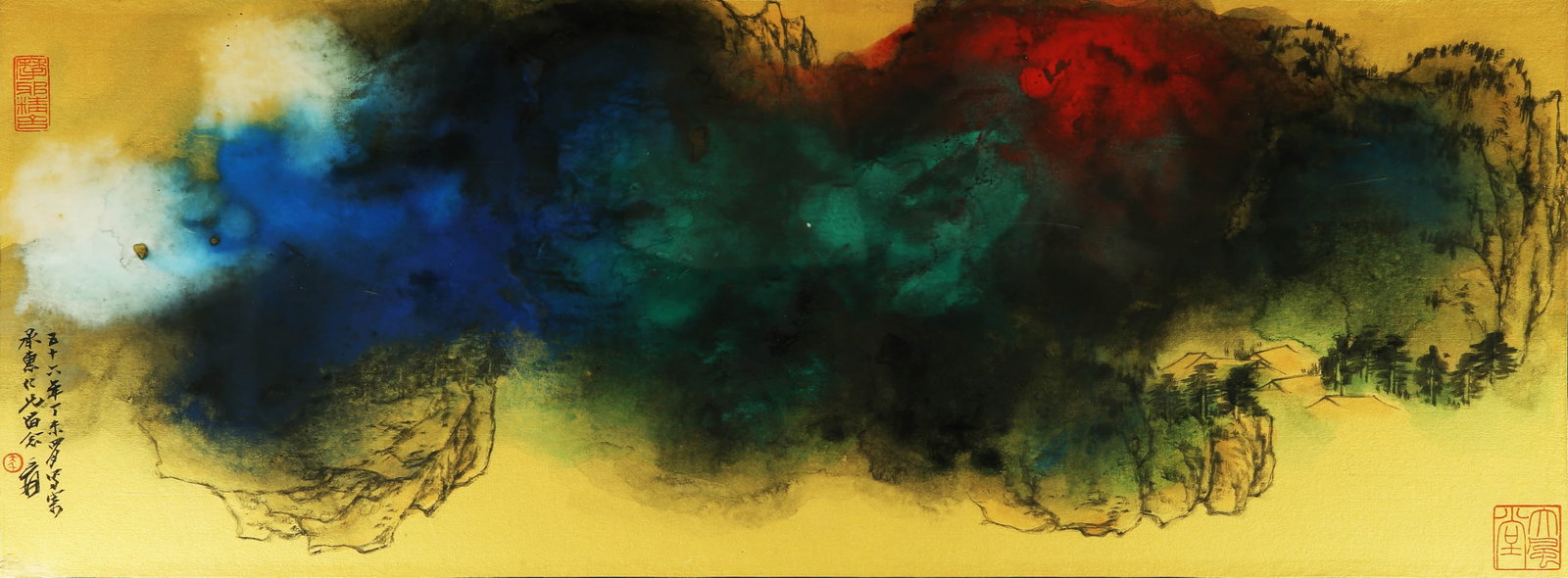 ZHANG DAQIAN (1899-1983), ATTRIBUTED TO, SPLASHED-COLOR LANDSCAPE: ZHANG DAQIAN (1899-1983), ATTRIBUTED TO, SPLASHED-COLOR LANDSCAPE Dimensions: Dimensions: Width: 36 cm (14.17 in.) x Height: 97 cm (38.19 in.). All measurements are approximate.