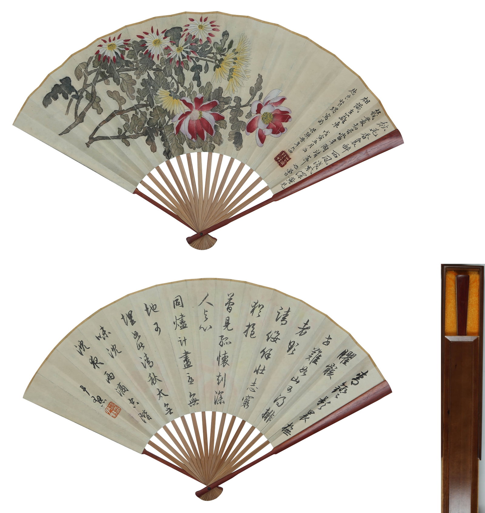 LIAO GUYING (1875-1954) AND SHEN YINMO (1883-1971), ATTRIBUTED TO, FLOWERS AND CALLIGRAPHY (1 of 9)