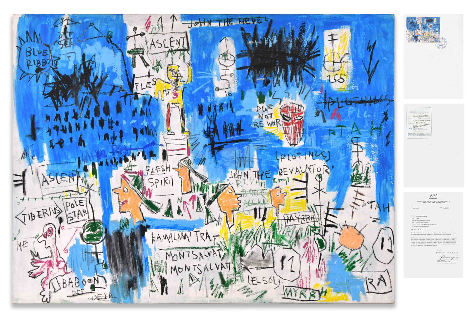 JEAN-MICHEL BASQUIAT (1960-1988), ATTRIBUTED TO, ACRYLIC AND WAX CRAYON ON CANVAS (1 of 2)