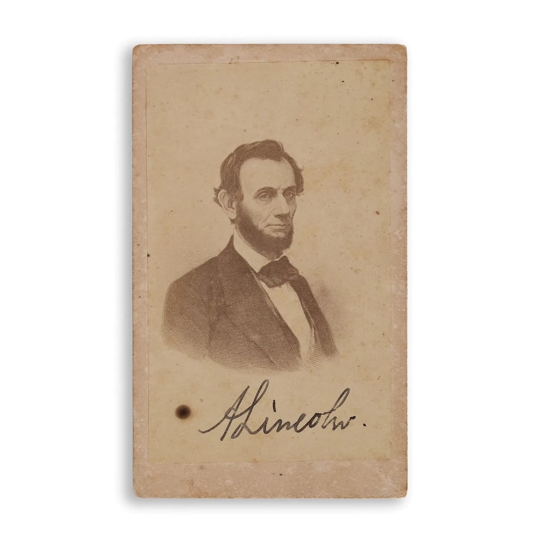 ABRAHAM LINCOLN SIGNED CDV CARD: ABRAHAM LINCOLN SIGNED CDV CARD Provenance and Authenticity: A sound authentication approach begins by establishing whether the signature is a printed facsimile integrated into the image/mount (often 