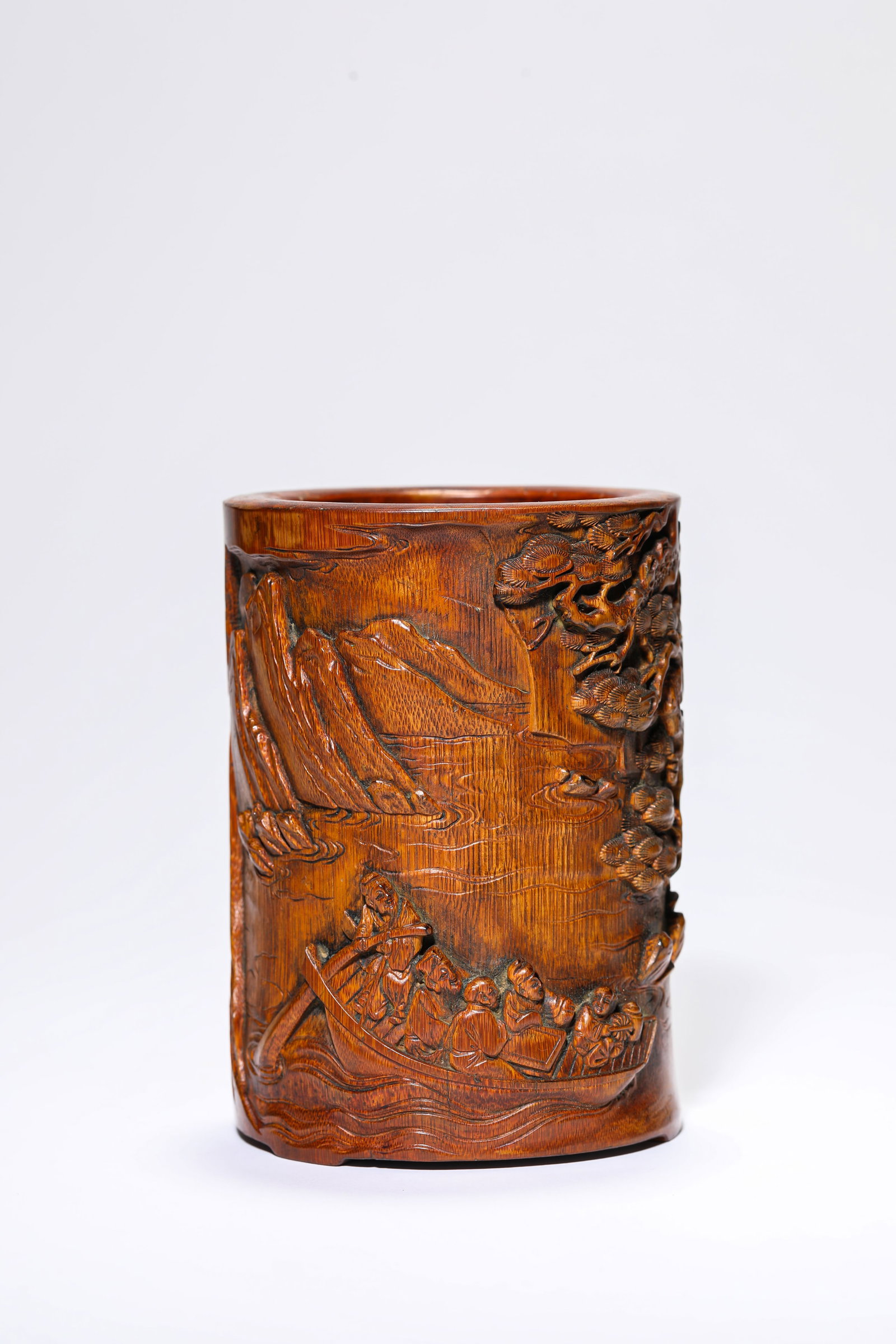 A BAMBOO CARVED 'FIGURES' BRUSH POT (1 of 5)
