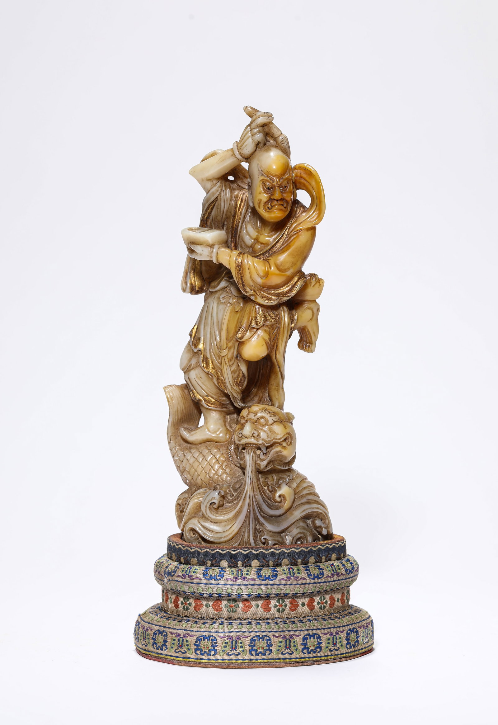 A SHOUSHAN STONE GUANYIN FIGURE: A SHOUSHAN STONE GUANYIN FIGURE Dimensions: Length: 9.5 cm (3.74 in.), Width: 4.6 cm (1.81 in.), Height: 11.4 cm (4.49 in.). All measurements are approximate.