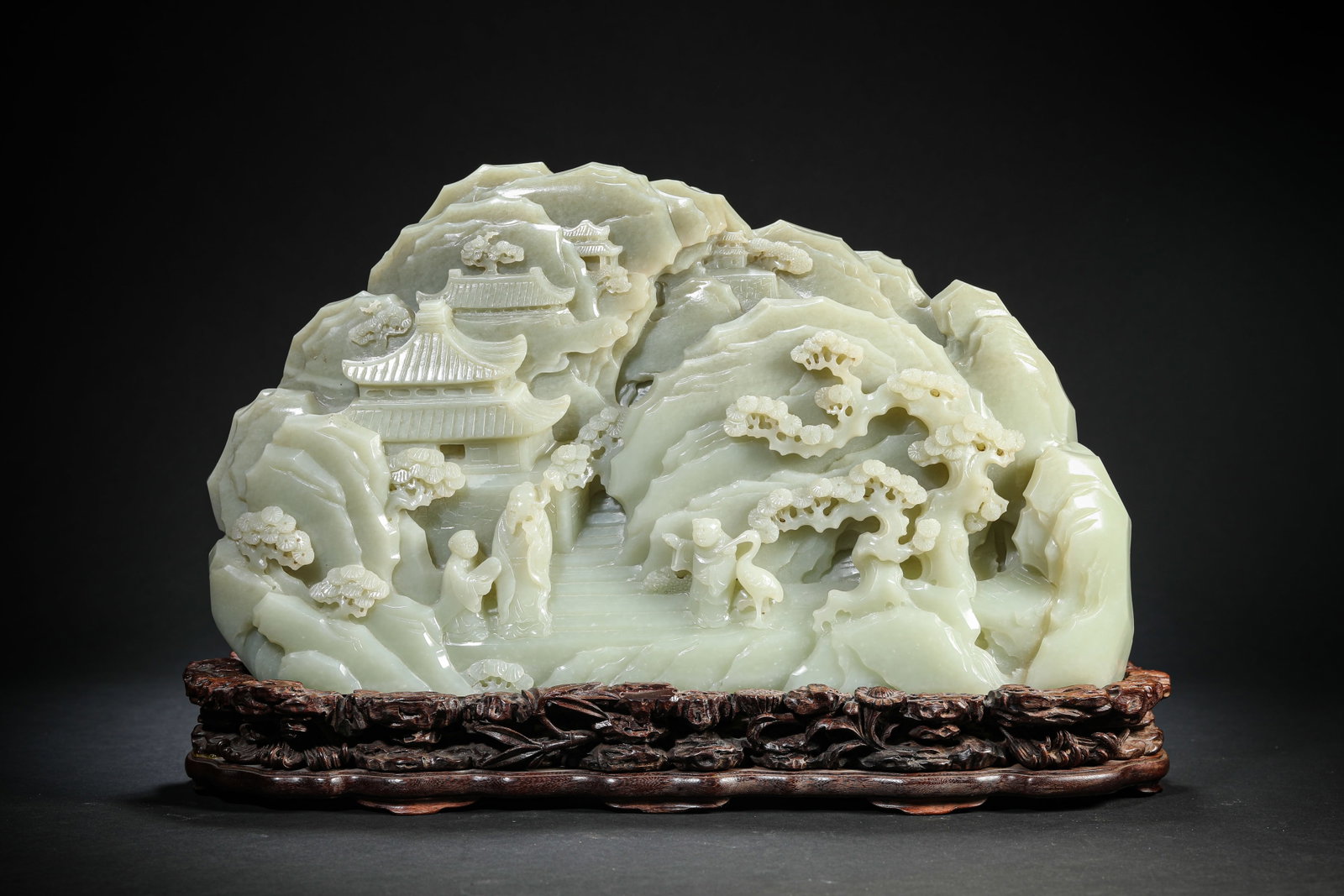 A JADE CARVED 'FIGURES' MOUNTAIN-FORM ORNAMENT (1 of 6)
