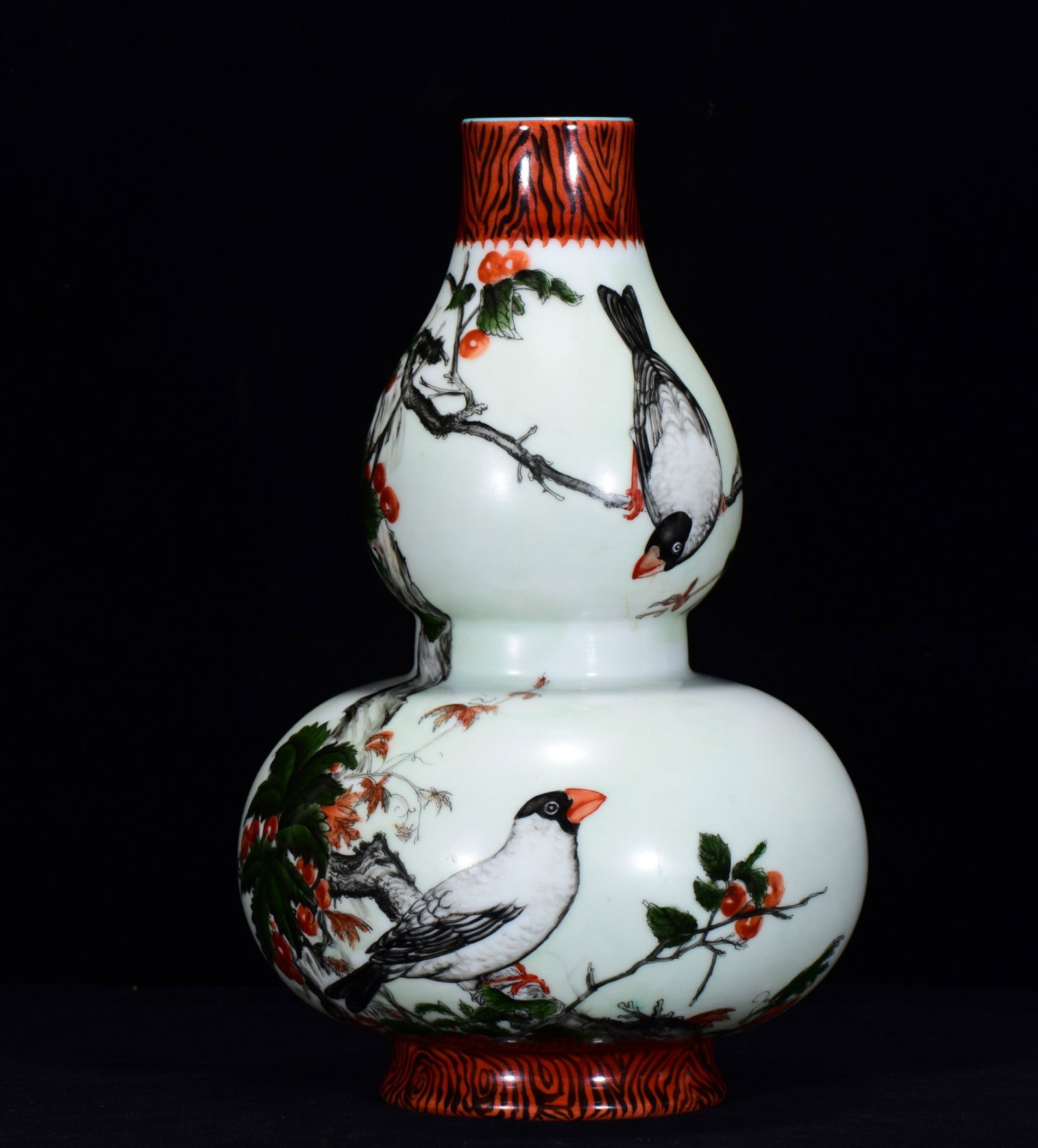 AN ENAMEL 'FLOWERS AND BIRDS' GOURD: AN ENAMEL 'FLOWERS AND BIRDS' GOURD Dimensions: Length: 31 cm (12.20 in.), Width: 19 cm (7.48 in.). All measurements are approximate.