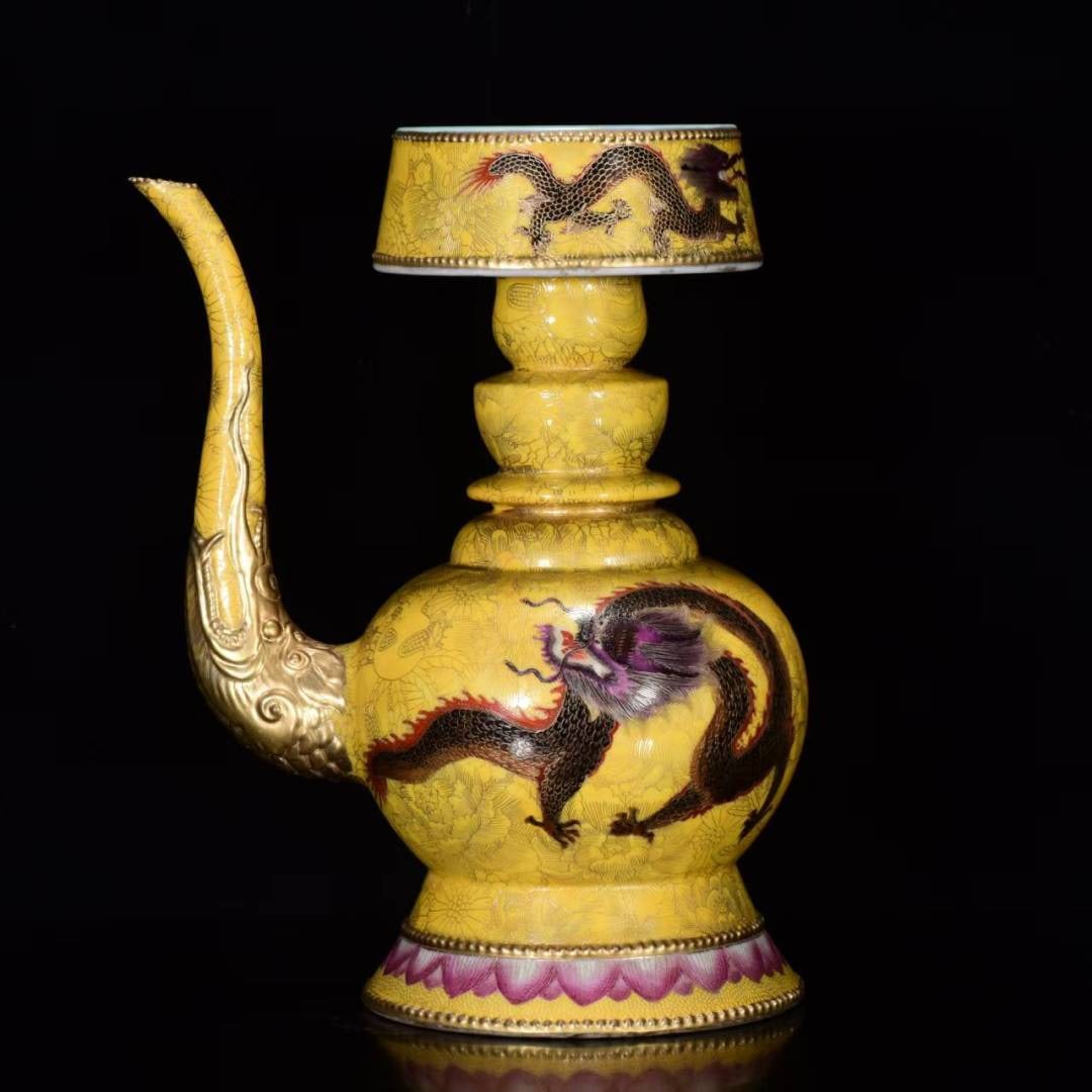 AN ENAMEL CARVED 'DRAGON AND PHOENIX' EWER (1 of 9)