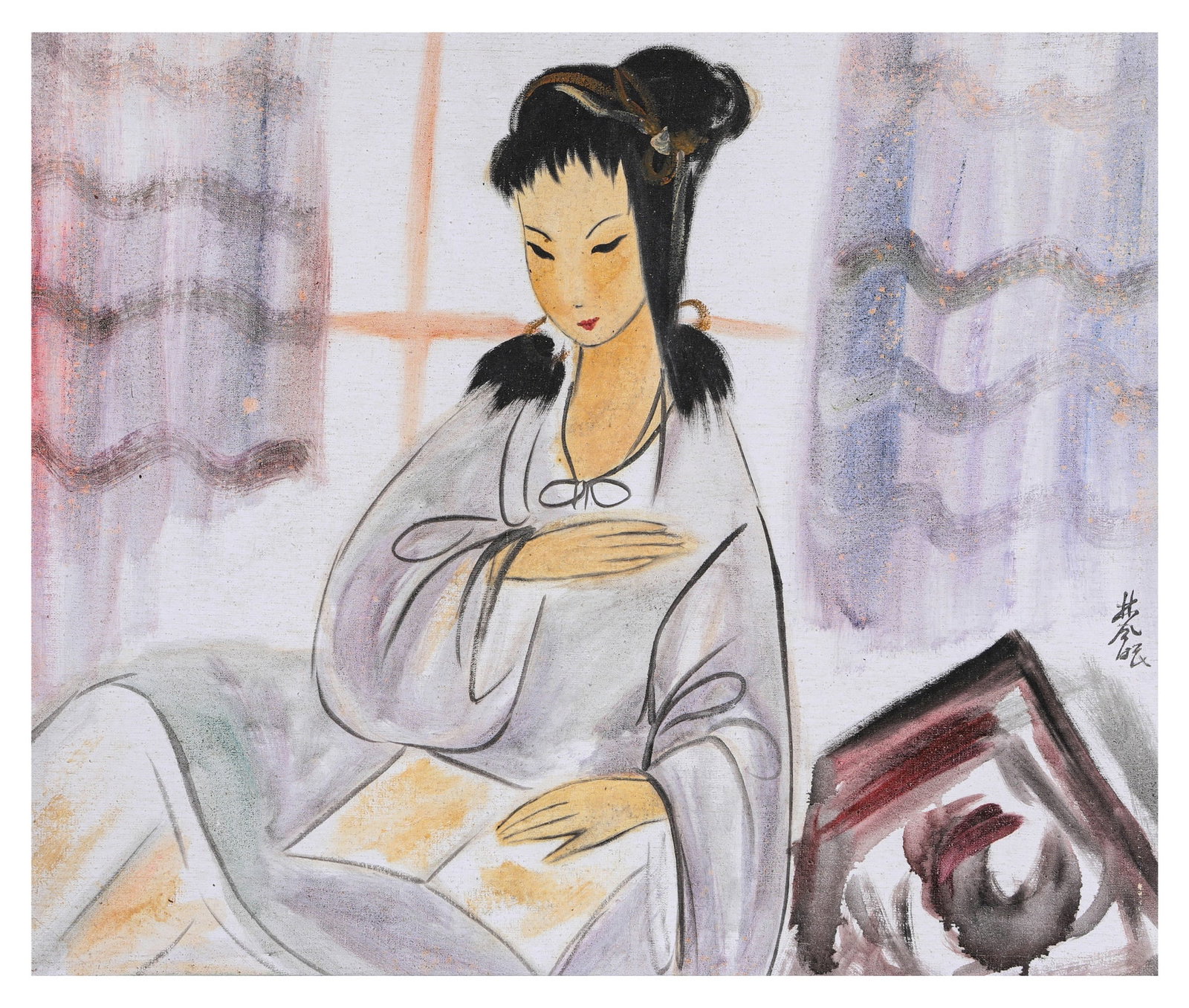 LIN FENGMIAN (1900-1991), ATTRIBUTED TO, LADY: LIN FENGMIAN (1900-1991), ATTRIBUTED TO, LADY Dimensions: Height: 50 cm (19.69 in.), Width: 60 cm (23.62 in.). All measurements are approximate.