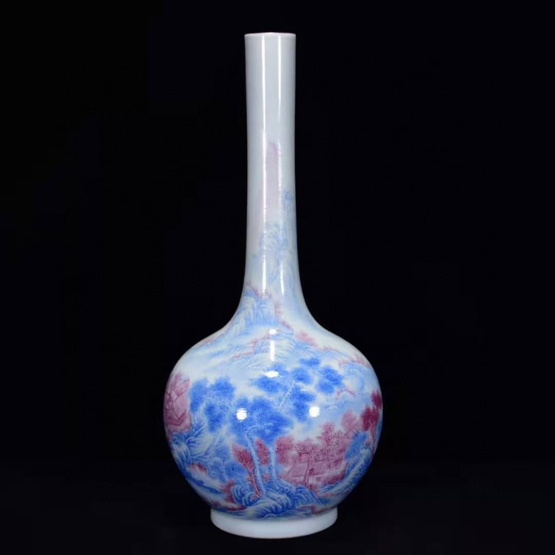 A FAMILLE ROSE 'LANDSCAPE' LONG-NECK VASE (1 of 9)