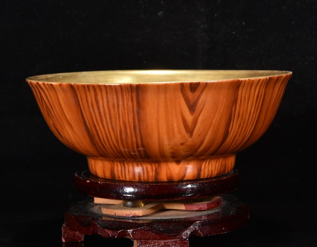 A WOOD-GRAIN GLAZED GILT DECORATED BOWL (1 of 9)