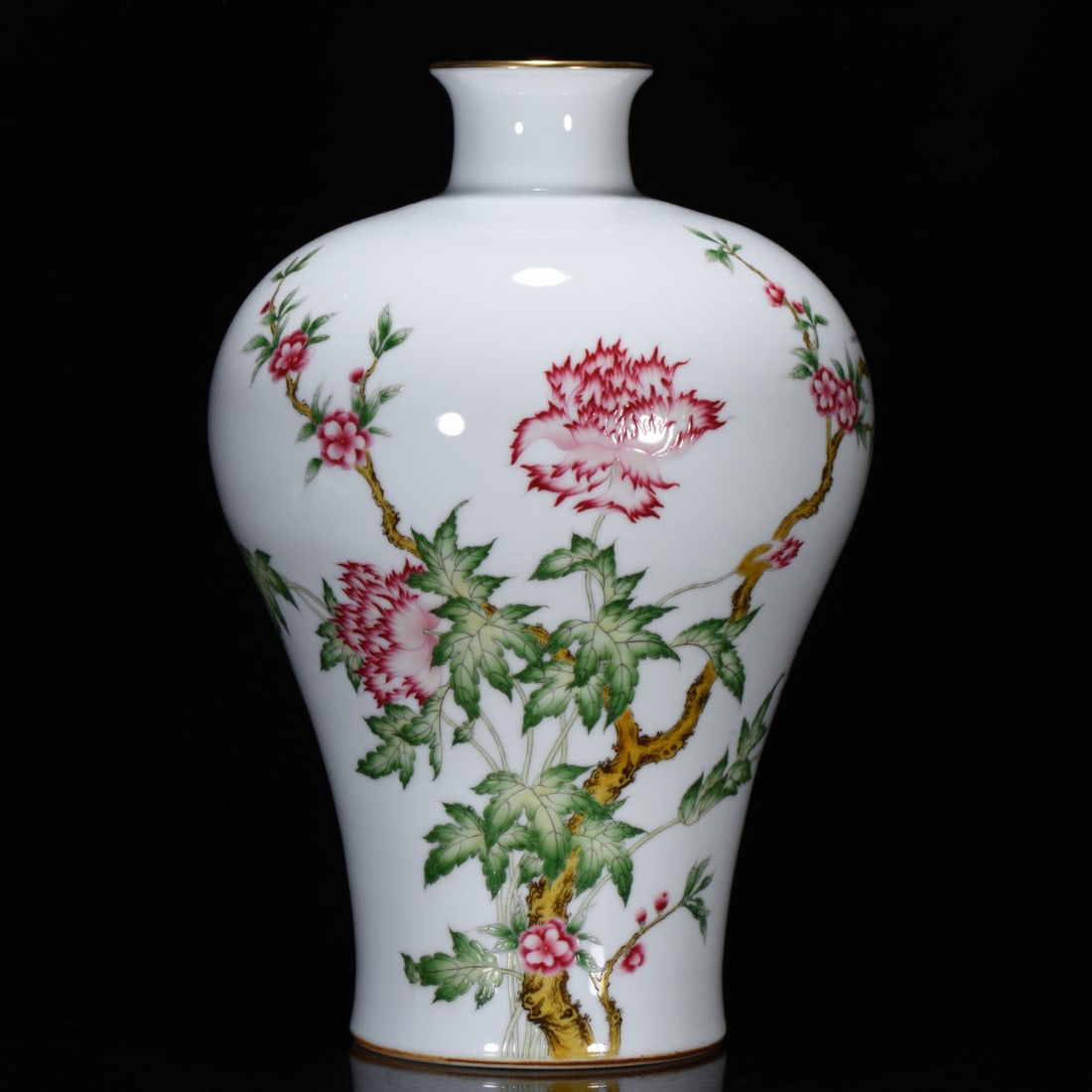 AN ENAMEL 'BUTTERFLY AND FLOWER' MEIPING: AN ENAMEL 'BUTTERFLY AND FLOWER' MEIPING Dimensions: Length: 38 cm (14.96 in.), Width: 25 cm (9.84 in.). All measurements are approximate.