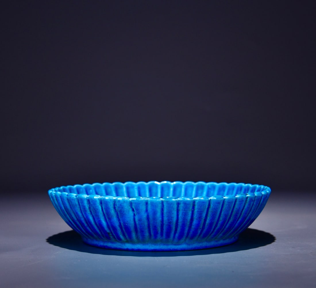 A SAPPHIRE BLUE-GLAZED 'DRAGON' CHRYSANTHEMUM-PETAL BRUSH WASHER (1 of 10)